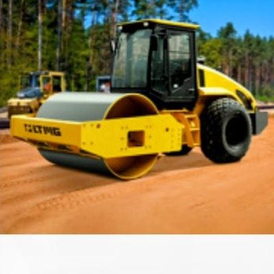 מכבש כביש צהוב באתר עבודה (מכונות כביש)